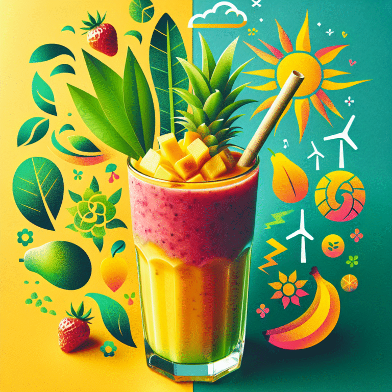 Smoothie vegano de frutas tropicais e energia renovável