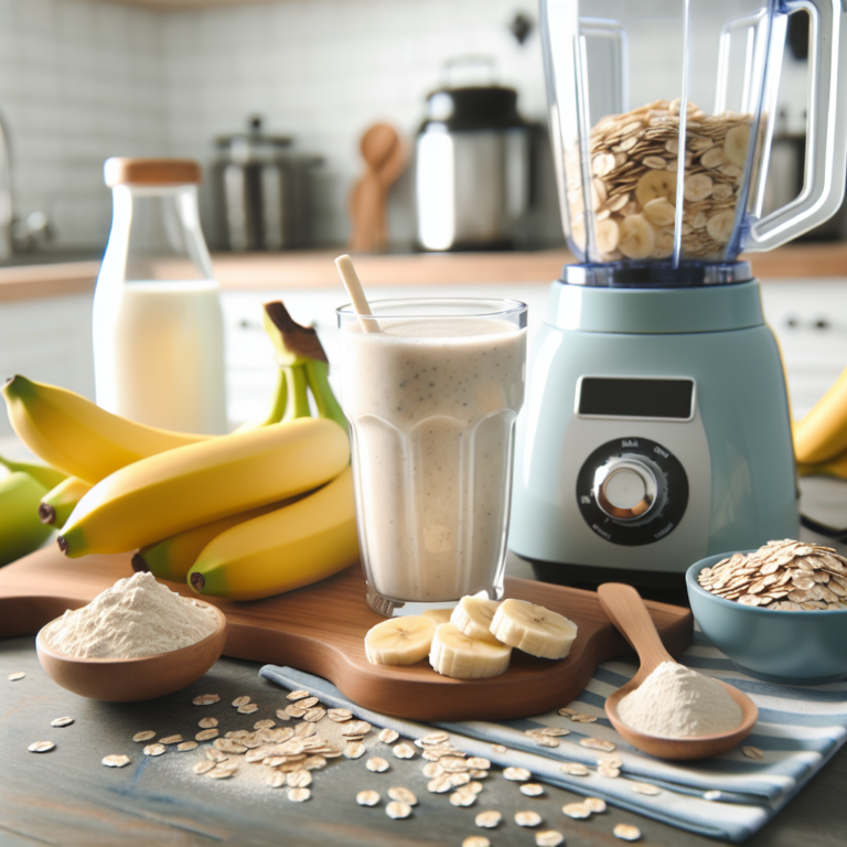 Receita de smoothie proteico de banana e aveia para todas as idades.